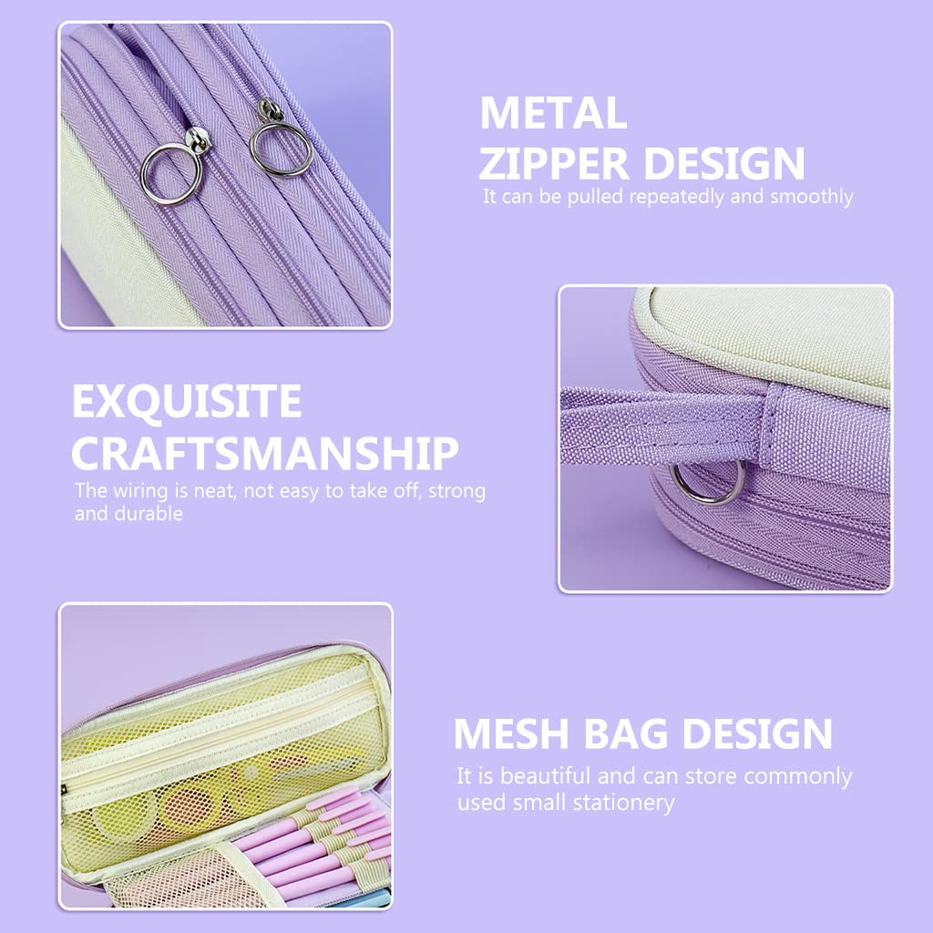 Climberty® Large Capacity Pencil Case, Foldable Design Canvas Pencil Pouch with Zipper Compartments & Handle, 3 Layers of Storage 3 Zippers, Aesthetic Pencil Case for Girls Adults Studen (Purple) Climberty® Large Capacity Pencil Case, Foldable Design Canvas Pencil Pouch with Zipper Compartments & Handle, 3 Layers of Storage 3 Zippers, Aesthetic Pencil Case for Girls Adults Studen (Purple)